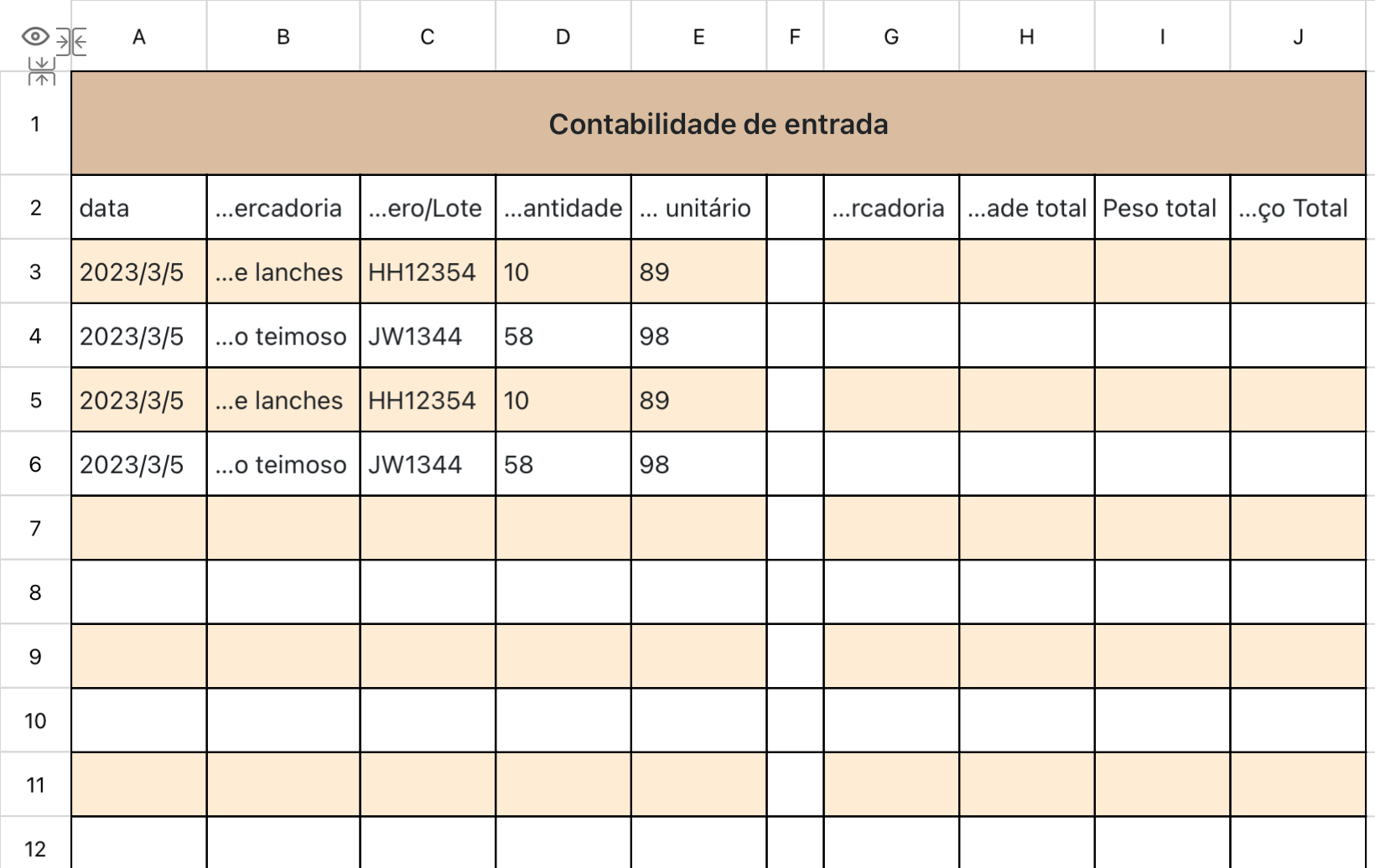 Lista de contabilidade de importação